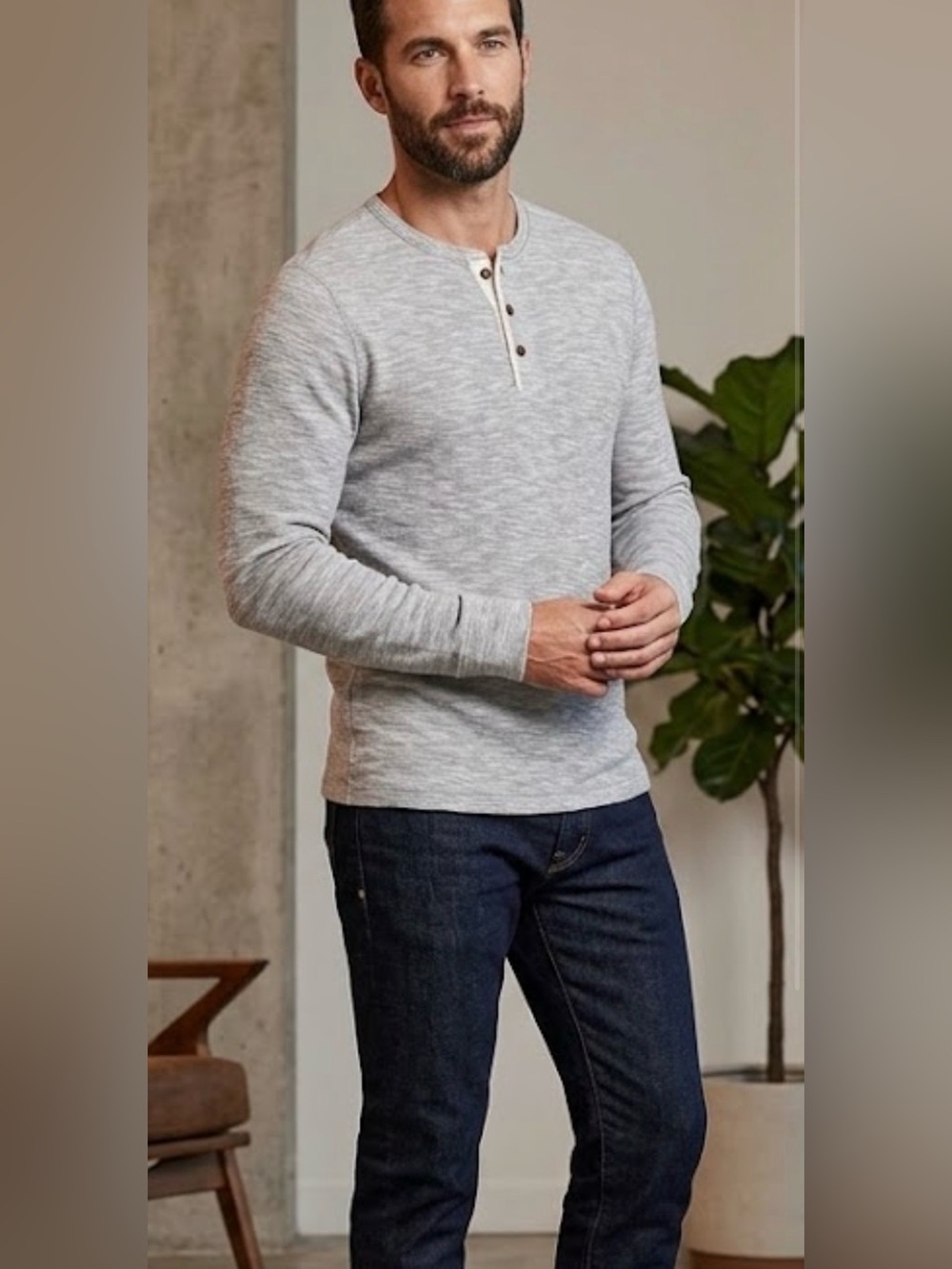 Abercrombie & Fitch Light Gray Henley Long-Sleeve Shirt